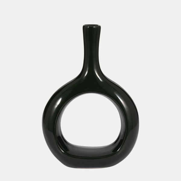 18587-02#Cer, 9" Curved Open Cut Out Vase, Black