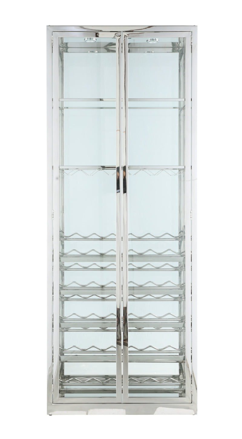 Luxe Contemporary Glass Curio w/ Wine & Stemware Racks