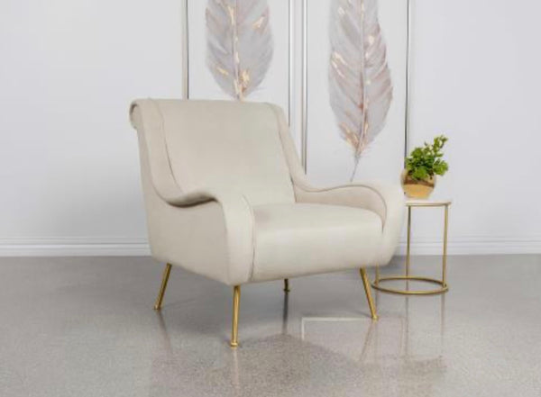 Ricci Upholstered Saddle Arms Accent Chair Stone And Gold 903043