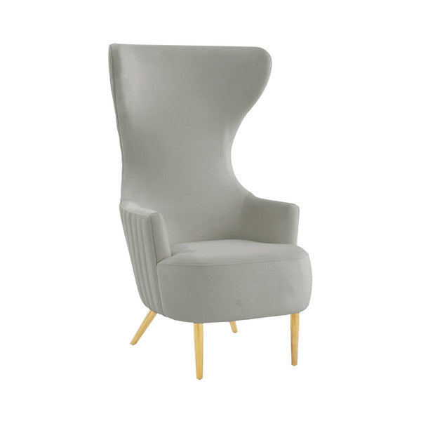 TOV-IHS68510 Julia Grey Velvet Channel Tufted Wingback Chair