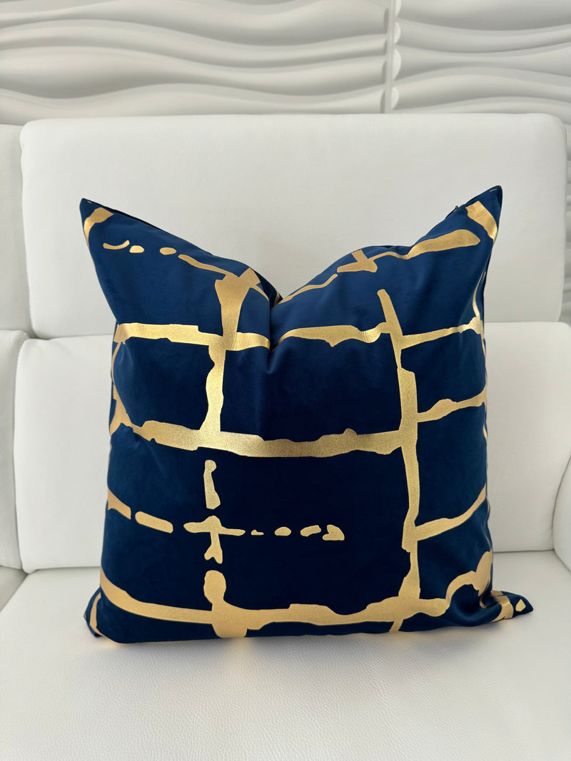 QUILT 22x22 PILLOW COVER-NAVY & GOLD