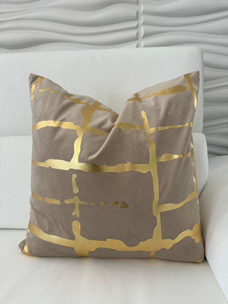 QUILT 22x22 PILLOW COVER-TAN&GOLD