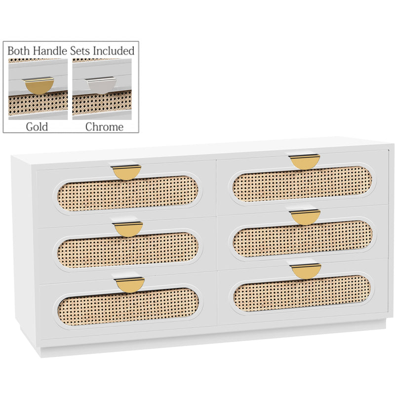 Meridian Cane 6-Drawer Dresser 814White-D IMAGE 1