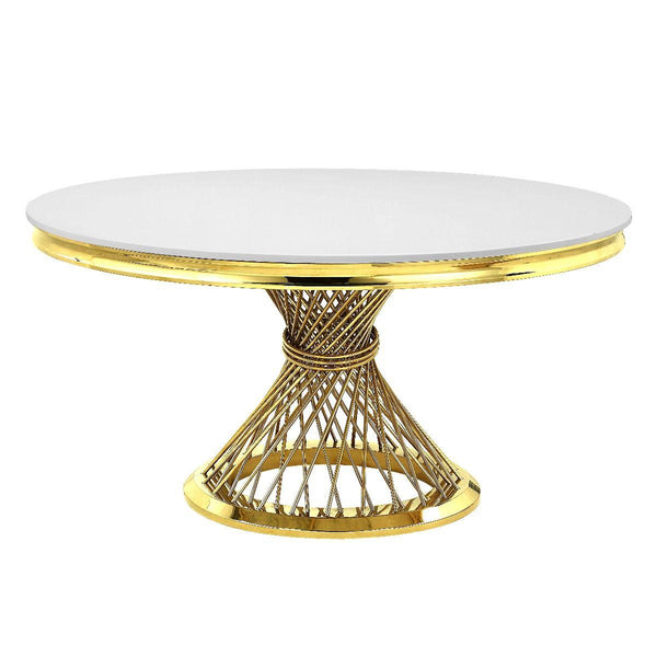 Acme Furniture Round Fallon Dining Table with Faux Marble Top and Pedestal Base DN01189 IMAGE 1