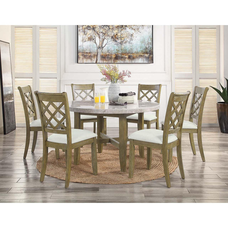 Acme Furniture Round Karsen Dining Table with Marble Top DN01449 IMAGE 4