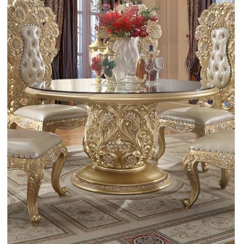 Acme Furniture Round Cabriole Dining Table with Glass Top and Pedestal Base DN01481 IMAGE 1