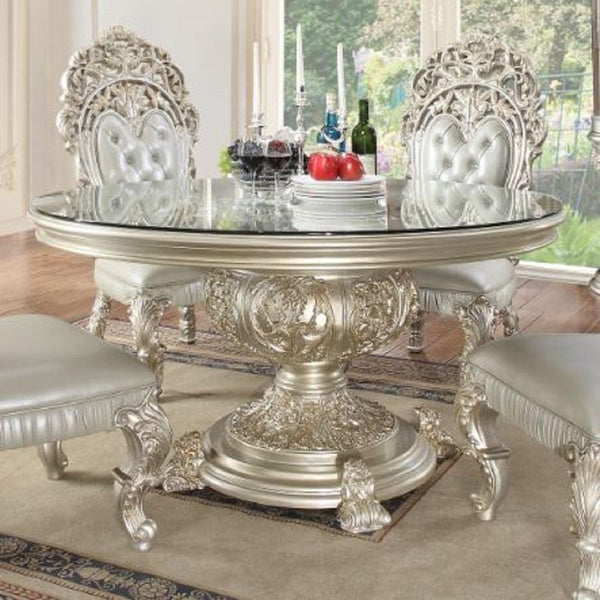 Acme Furniture Round Sandoval Dining Table with Glass Top and Pedestal Base DN01493 IMAGE 1