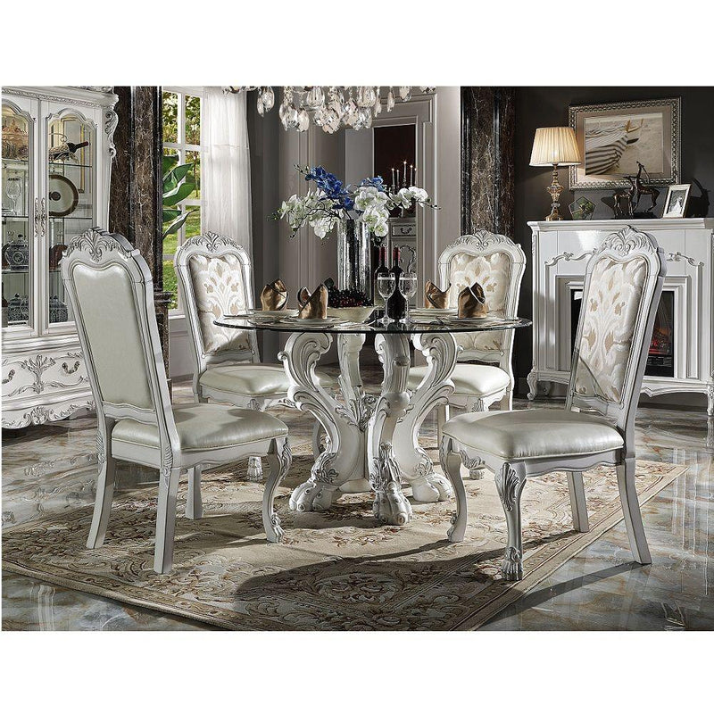 Acme Furniture Round Dresden Dining Table with Glass Top and Pedestal Base DN01699 IMAGE 2