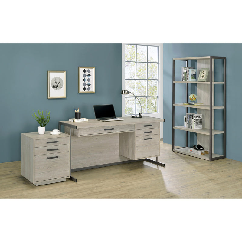 Coaster Furniture Loomis 805881 4-drawer Rectangular Office Desk Whitewashed - Grey/Gunmetal IMAGE 10