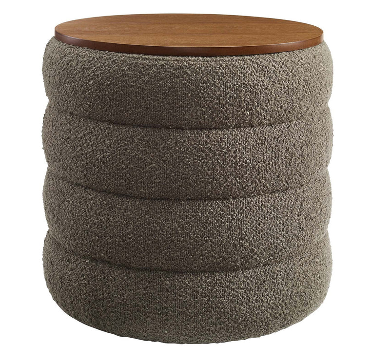 EEI-6685-PEB-Round Boucle Fabric Storage Ottoman(Pebble)