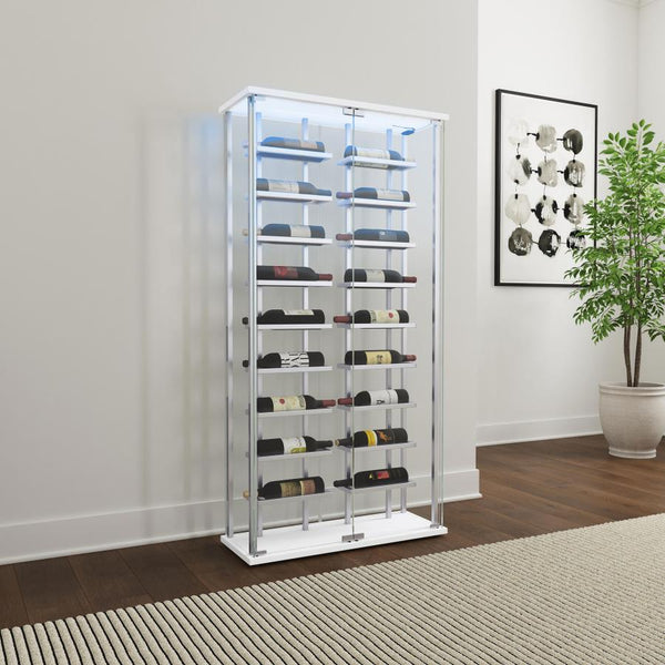Montara Tempered Glass Wine Storage Display Curio Cabinet With LED Lighting Chrome 182037