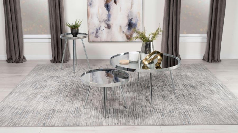 708367 Kaelyn Round Mirror Top End Table Chrome