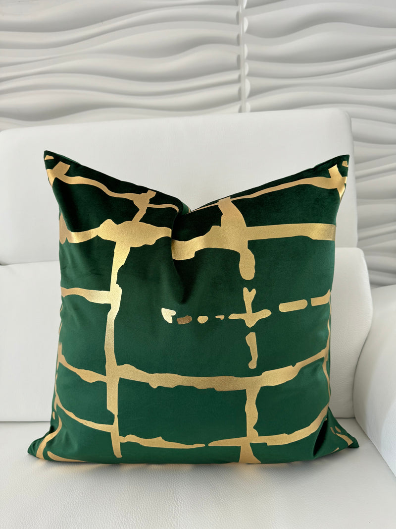 QUILT 22x22 PILLOW COVER-HUNTER GREEN & GOLD