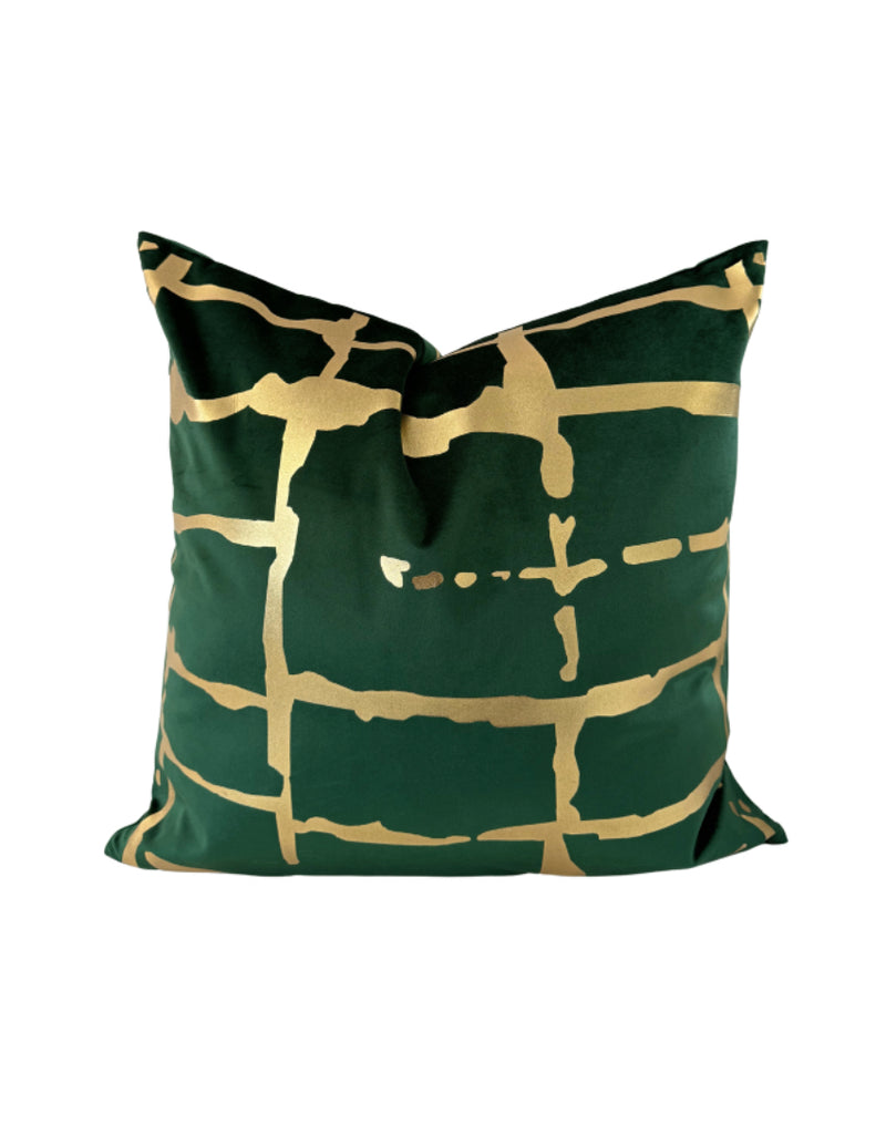 QUILT 22x22 PILLOW COVER-HUNTER GREEN & GOLD