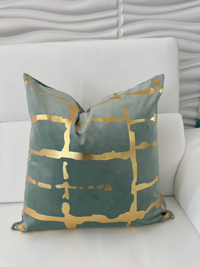 QUILT 22x22 PILLOW COVER- MINT BLUE & GOLD