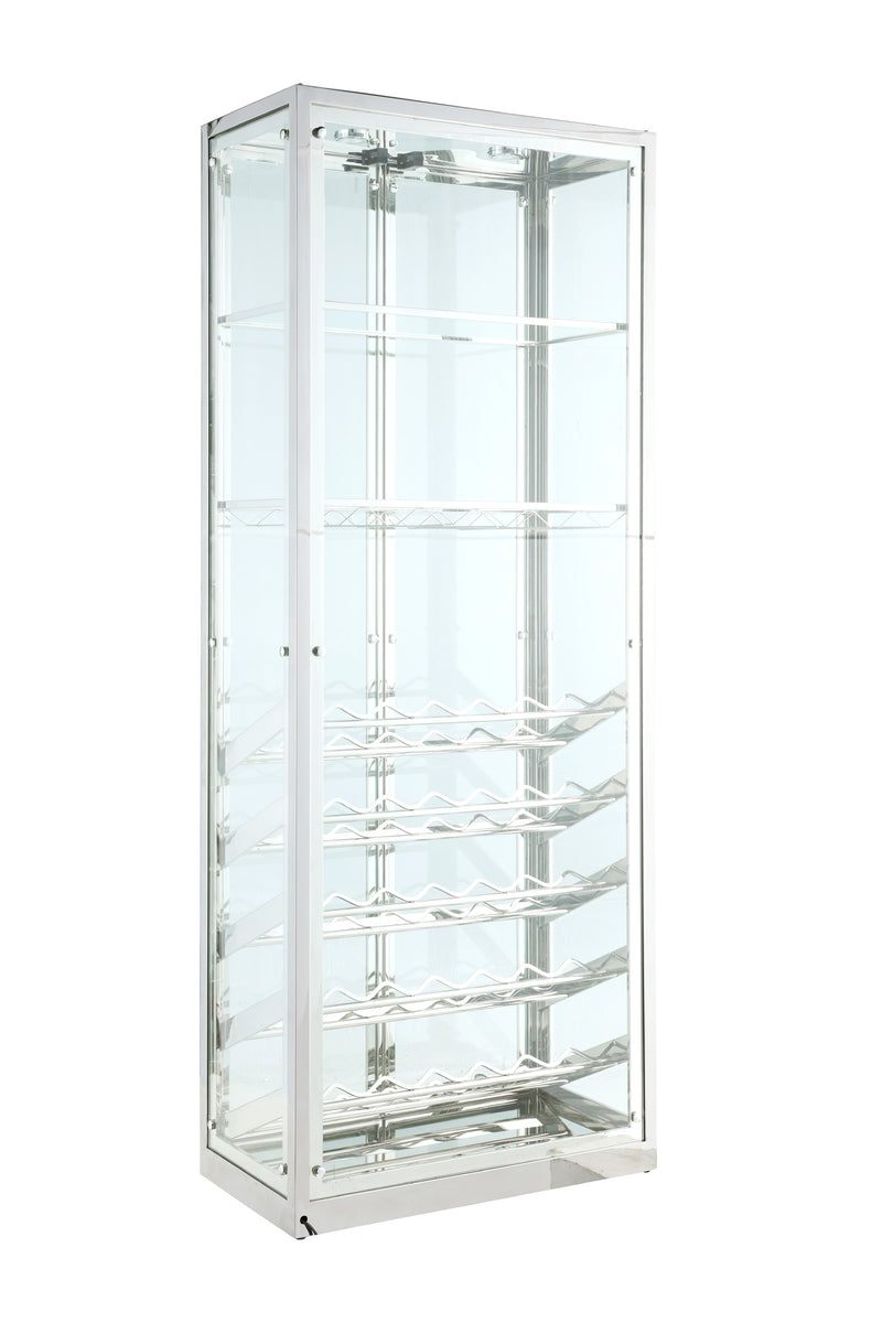 Luxe Contemporary Glass Curio w/ Wine & Stemware Racks