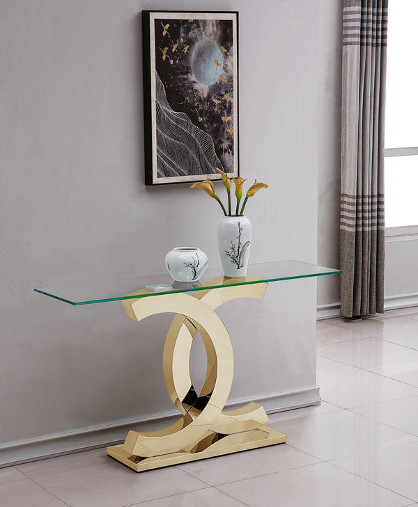 ST313G CLEAR GLASS TOP W/ GOLD BASE CONSOLE TABLE