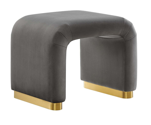 EEI-6733-BRA-STG-Velvet Waterfall Stool in Brass S(Grey)