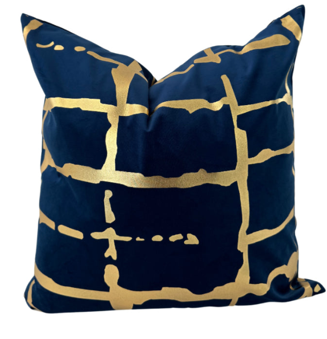 QUILT 22x22 PILLOW COVER-NAVY & GOLD