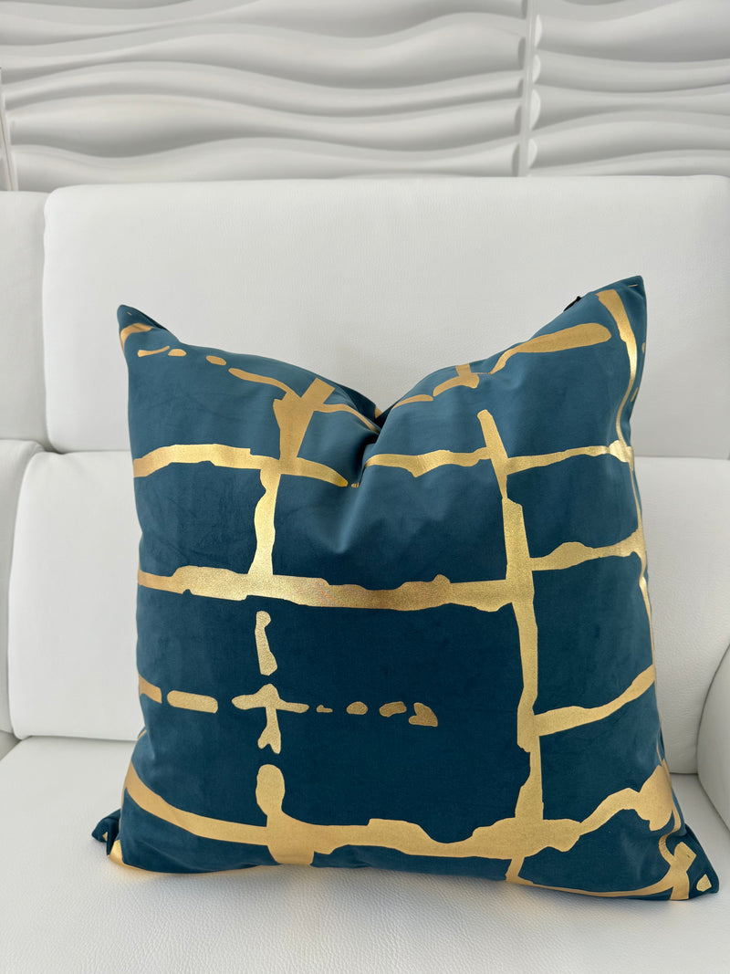 QUILT 22X22 PILLOW COVER-OCEAN BLUE & GOLD