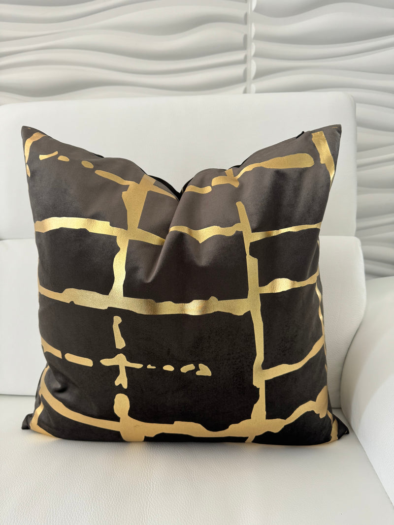 QUILT 22x22 PILLOW COVER DARK GREY GOLD