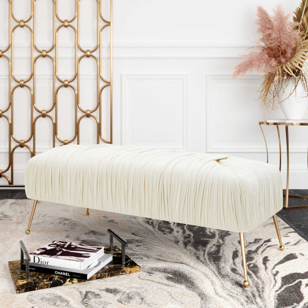 TOV-IHOC68201 Jessica Cream Velvet Bench by Inspire Me! Home Décor