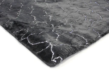 Metallic Area Rug Black Sliver Marble