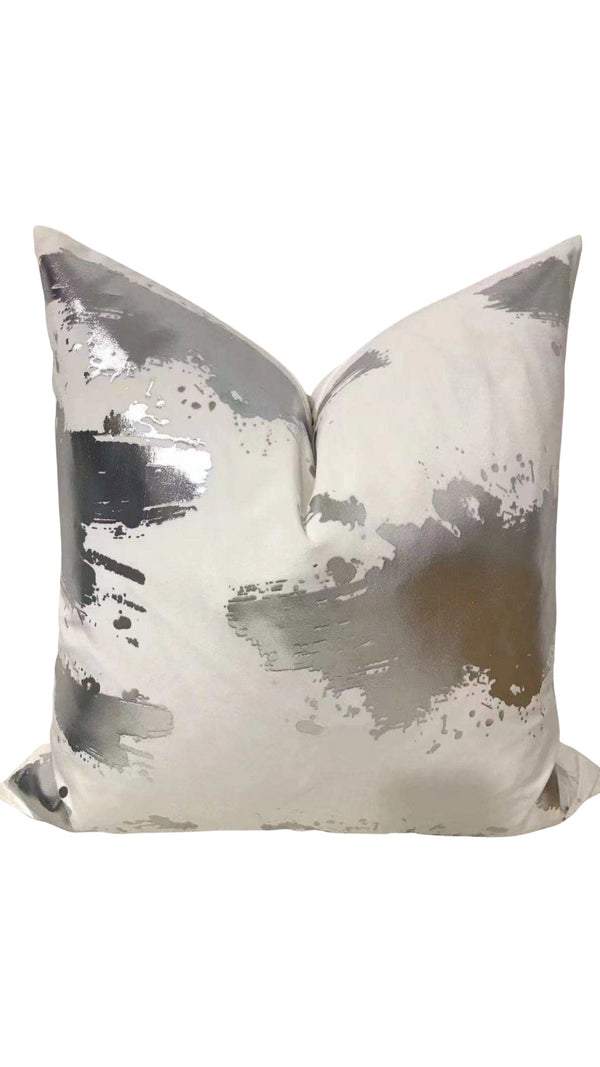 SLEEK 18” X 18”   PILLOW COVER -SILVER & WHITE