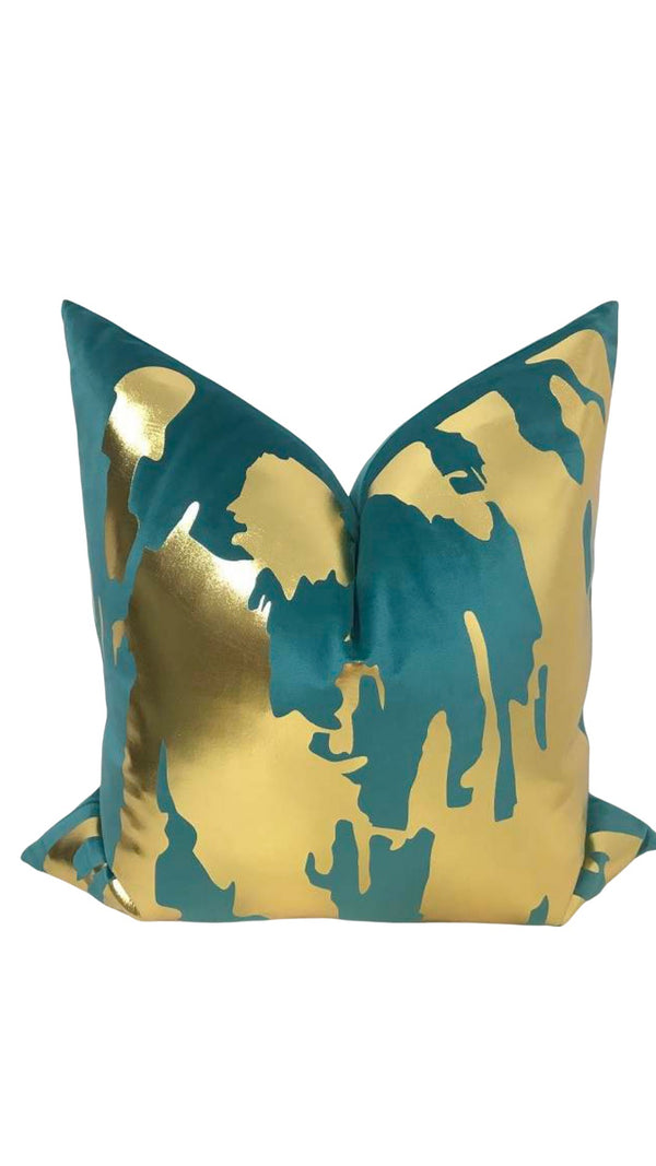 NORDIC 20” X 20”   PILLOW COVER - TEAL & GOLD