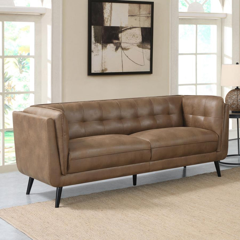 Thatcher Upholstered Button Tufted Sofa Brown 509421