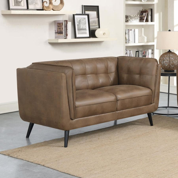 Thatcher Upholstered Button Tufted Loveseat Brown 509422