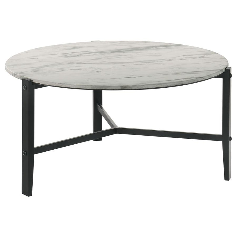 Tandi Round Coffee Table Faux White Marble and Black 753538