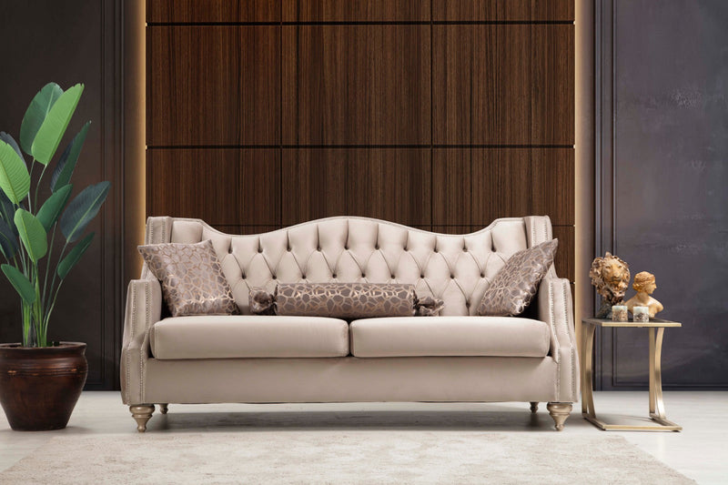 Zeus Beige Velvet Sofa & Loveseat