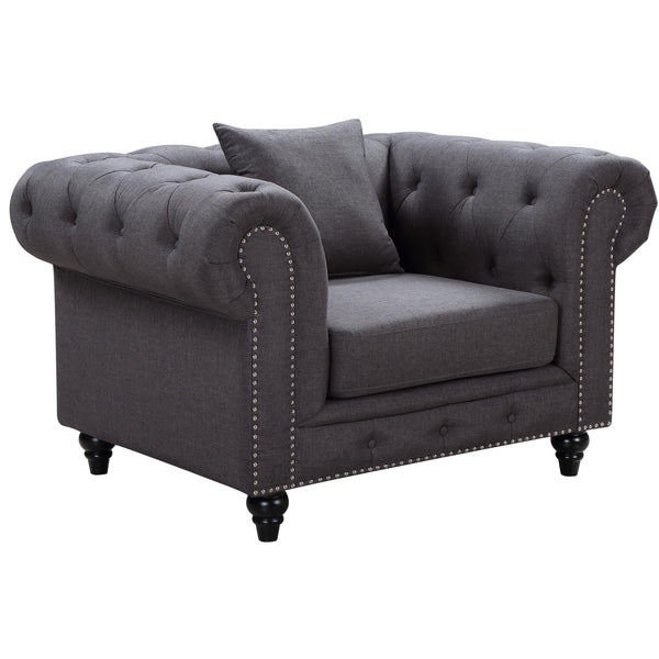 Meridian Chesterfield Stationary Fabric Chair 662GRY-C IMAGE 1