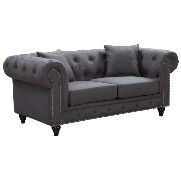 Meridian Chesterfield Stationary Fabric Loveseat 662GRY-L IMAGE 1