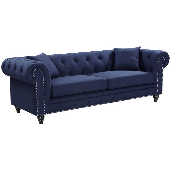 Meridian Chesterfield Stationary Fabric Sofa 662Navy-S IMAGE 1