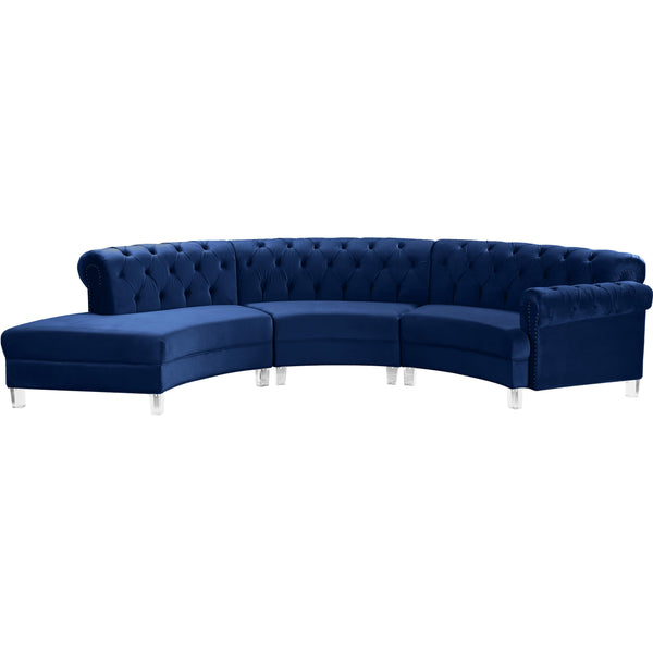 Meridian Anabella Fabric 3 pc Sectional 697Navy-Sec-3PC IMAGE 1