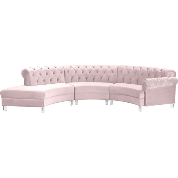 Meridian Anabella Fabric 3 pc Sectional 697Pink-Sec-3PC IMAGE 1