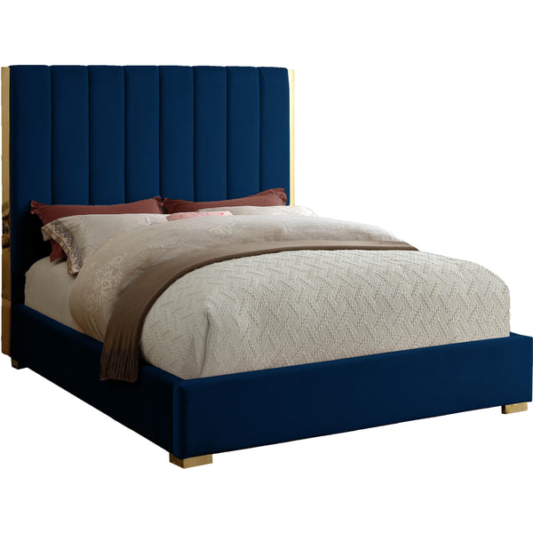 Meridian Becca Queen Upholstered Platform Bed BeccaNavy-Q IMAGE 1