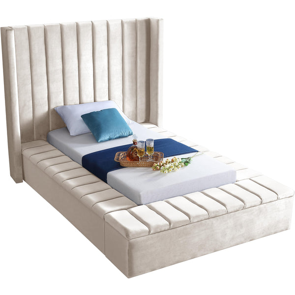 Meridian Kiki Twin Upholstered Platform Bed KikiCream-T IMAGE 1