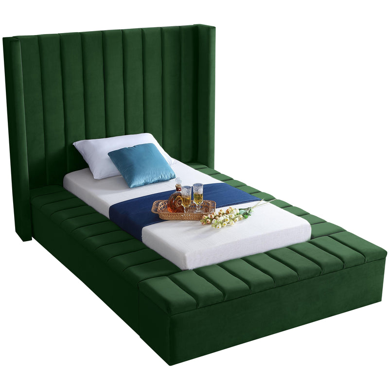 Meridian Kiki Twin Upholstered Platform Bed KikiGreen-T IMAGE 1