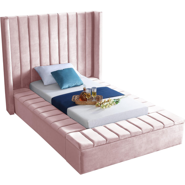 Meridian Kiki Twin Upholstered Platform Bed KikiPink-T IMAGE 1