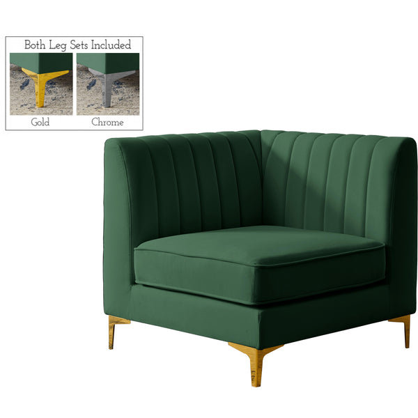 Meridian Alina Stationary Fabric Chair 604Green-Corner IMAGE 1