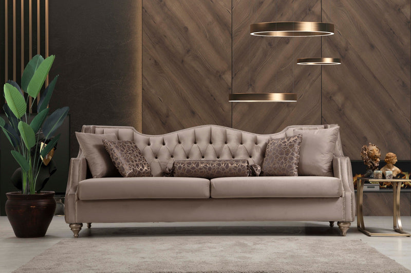 Zeus Beige Velvet Sofa & Loveseat