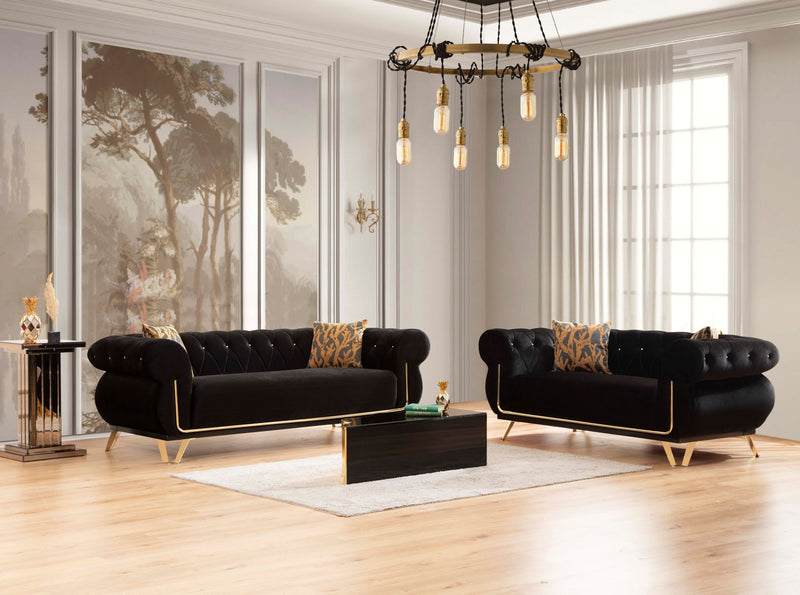 Rosy Black Velvet Sofa & Loveseat