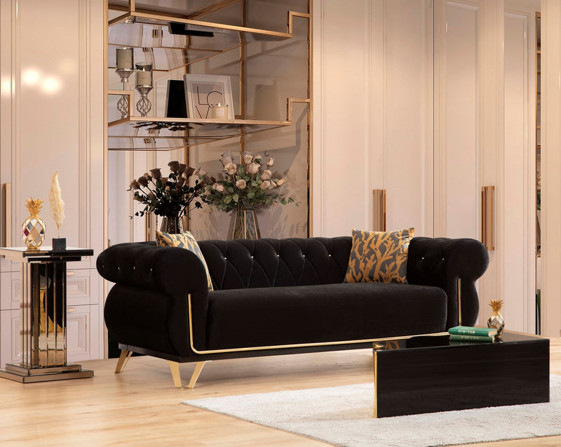 Rosy Black Velvet Sofa & Loveseat