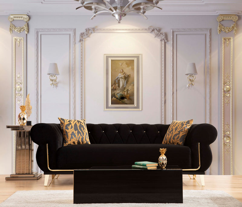 Rosy Black Velvet Sofa & Loveseat