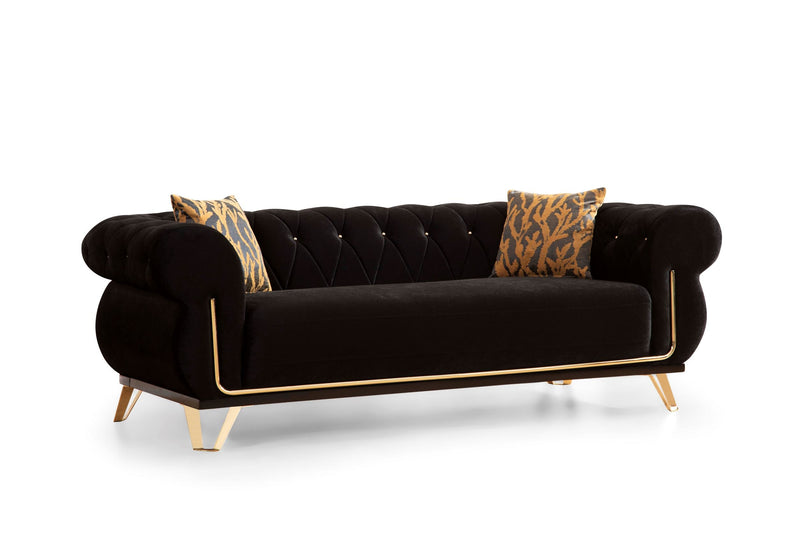 Rosy Black Velvet Sofa & Loveseat