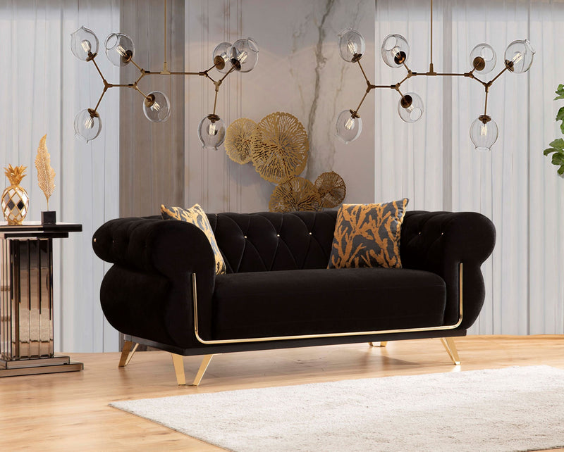 Rosy Black Velvet Sofa & Loveseat