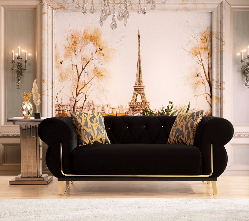 Rosy Black Velvet Sofa & Loveseat